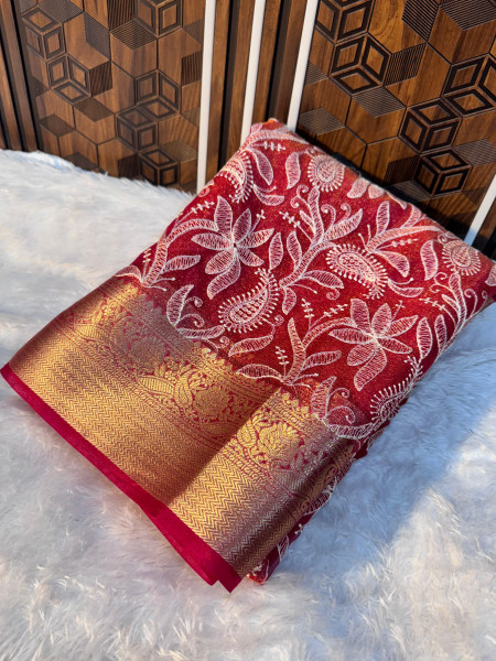 Organza Shimmer Chikankari Embroidery Saree