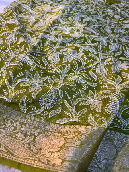 Organza Shimmer Chikankari Embroidery Saree
