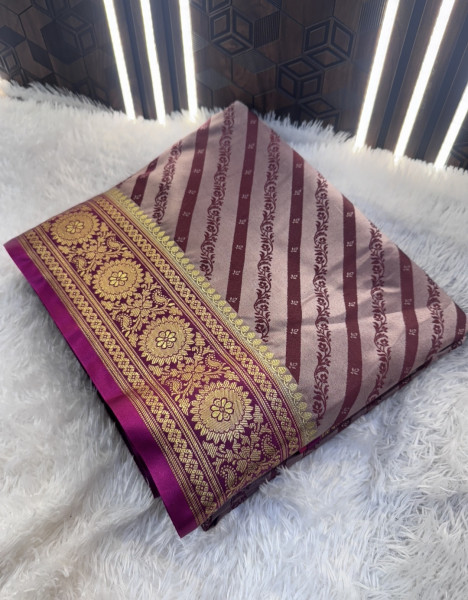 Banarasi Satin Silk Ethnic Motifs Design with Heavy Banarasi Richpallu