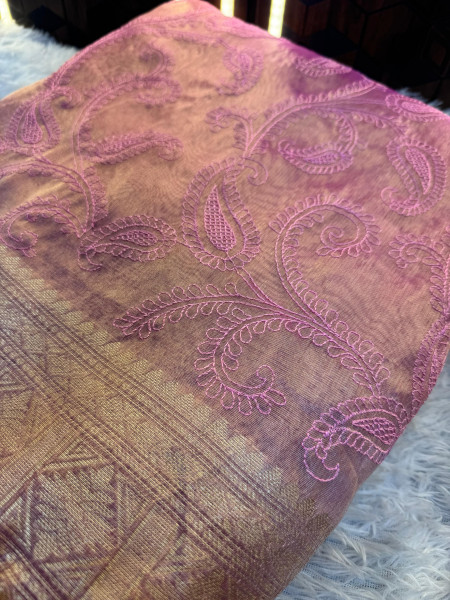 Banarasi Tissue Chikankari Embroidery Saree With Designer Sequence Lace