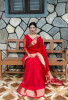 Organza Silk Party Wear Saree With Zari Border and Tassels