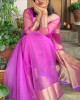 Organza Silk Party Wear Saree With Zari Border and Tassels
