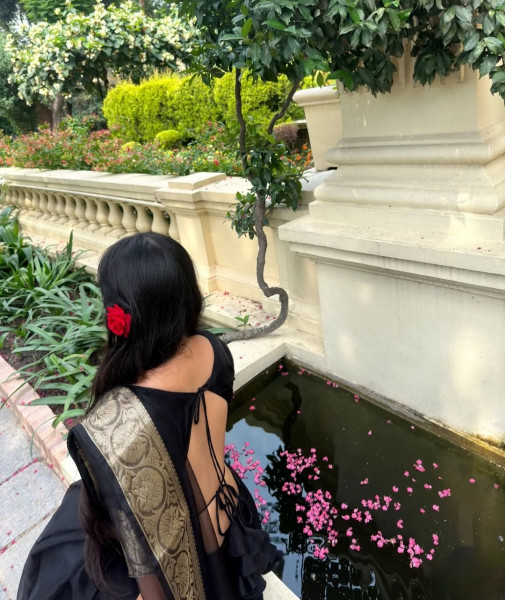 Organza Silk Party Wear Saree With Zari Border and Tassels