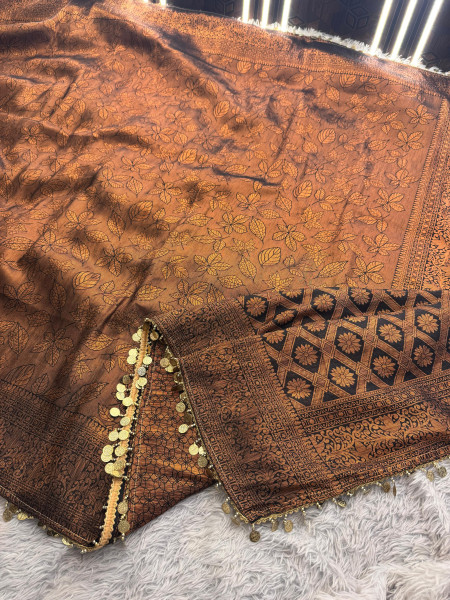 Banarasi Soft Silk Saree with Copper Zari Ethnic Motiffs