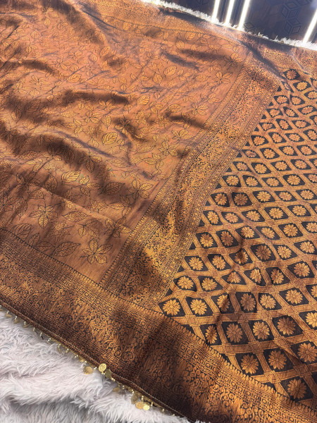 Banarasi Soft Silk Saree with Copper Zari Ethnic Motiffs