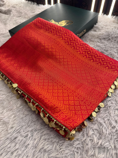 Banarasi Soft Silk Saree with Copper Zari Ethnic Motiffs