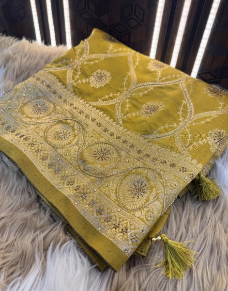 Banarasi Silk Saree With hand Cutdana Work and Latkans