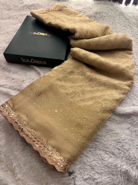 Organza Silk Swarovski Crystal Work Saree With Designer Lace