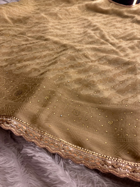 Organza Silk Swarovski Crystal Work Saree With Designer Lace