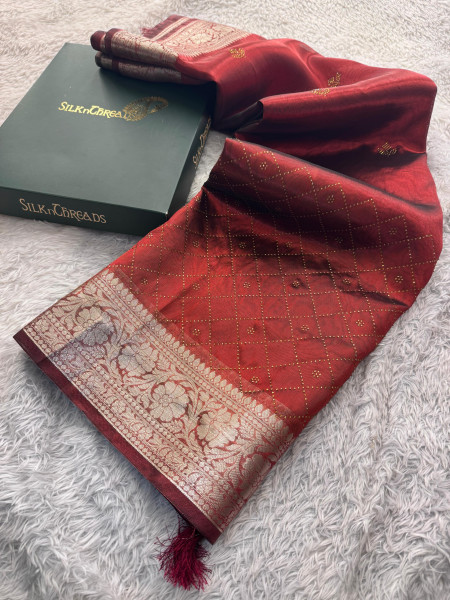Premium Tissue Silk Saree With Swarovski Crystal Work