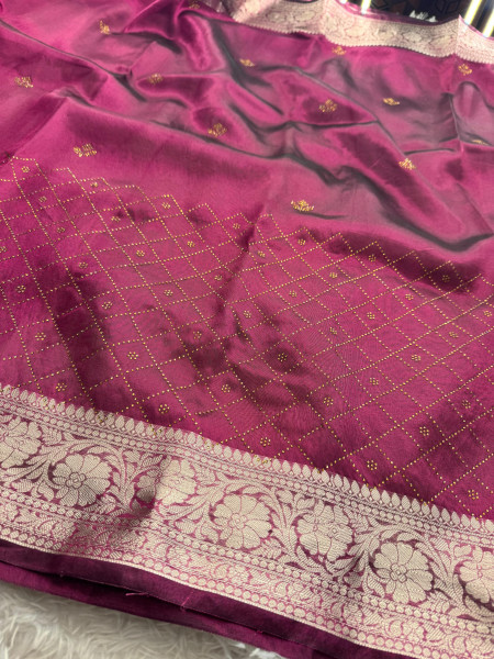 Premium Tissue Silk Saree With Swarovski Crystal Work