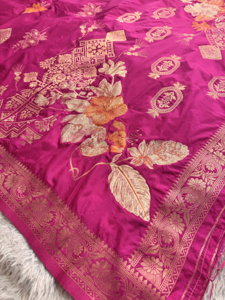 Premium Banarasi Viscose Silk Saree with Designer Pallu and Copper Zari Meena
