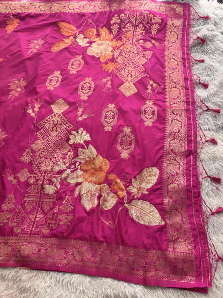 Premium Banarasi Viscose Silk Saree with Designer Pallu and Copper Zari Meena
