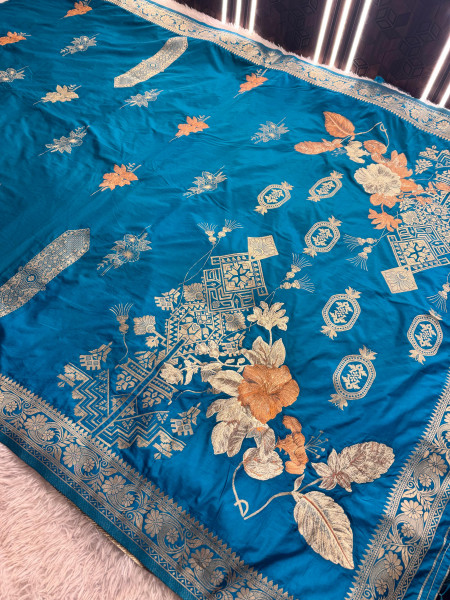 Premium Banarasi Viscose Silk Saree with Designer Pallu and Copper Zari Meena