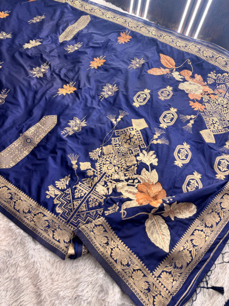 Premium Banarasi Viscose Silk Saree with Designer Pallu and Copper Zari Meena