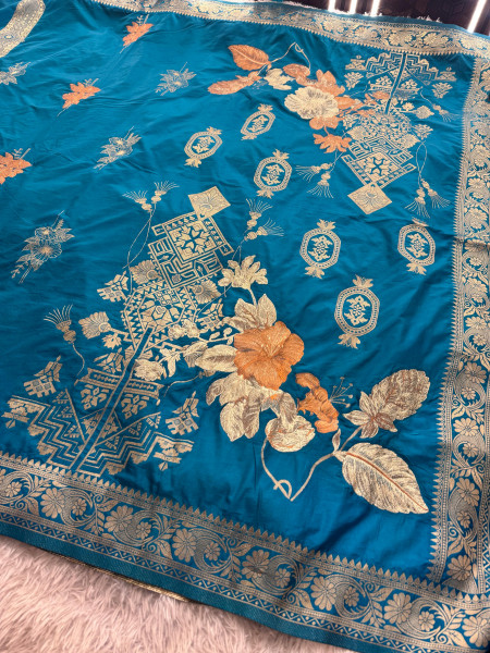 Premium Banarasi Viscose Silk Saree with Designer Pallu and Copper Zari Meena