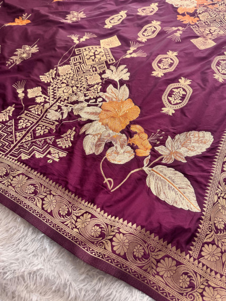 Premium Banarasi Viscose Silk Saree with Designer Pallu and Copper Zari Meena