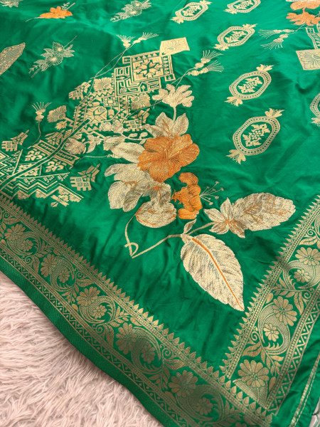 Premium Banarasi Viscose Silk Saree with Designer Pallu and Copper Zari Meena