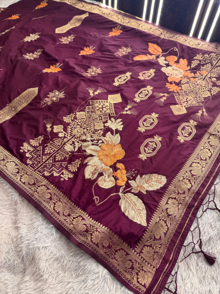 Premium Banarasi Viscose Silk Saree with Designer Pallu and Copper Zari Meena