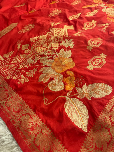 Premium Banarasi Viscose Silk Saree with Designer Pallu and Copper Zari Meena