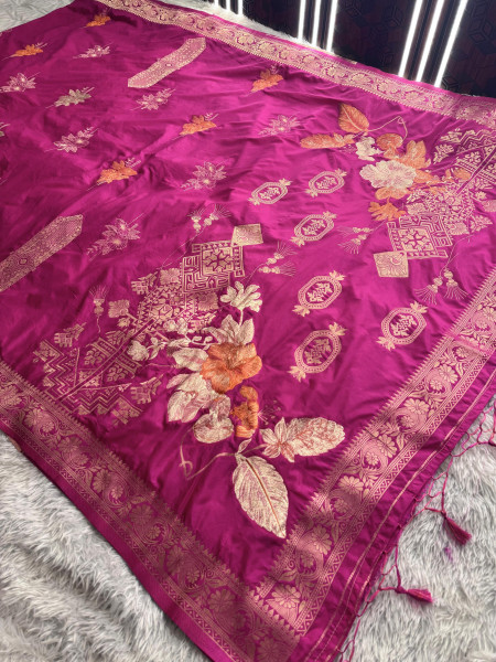 Premium Banarasi Viscose Silk Saree with Designer Pallu and Copper Zari Meena