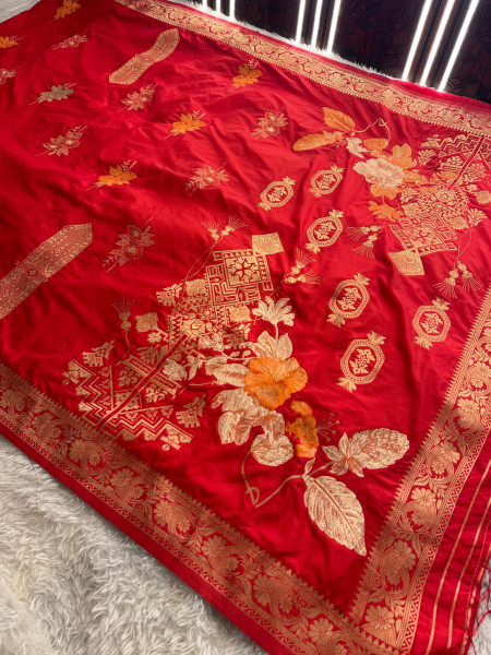 Premium Banarasi Viscose Silk Saree with Designer Pallu and Copper Zari Meena