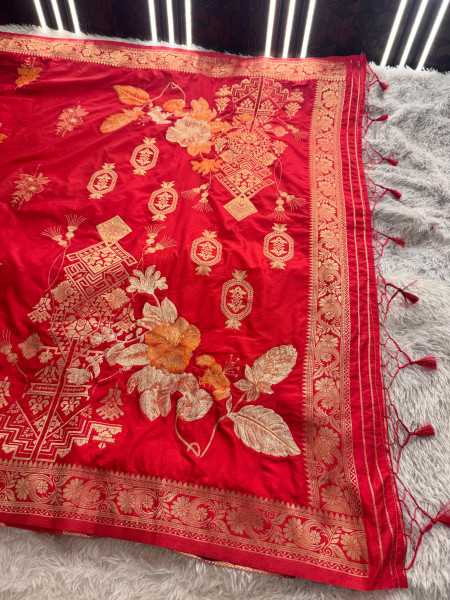 Premium Banarasi Viscose Silk Saree with Designer Pallu and Copper Zari Meena