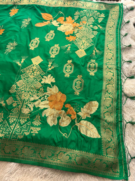 Premium Banarasi Viscose Silk Saree with Designer Pallu and Copper Zari Meena
