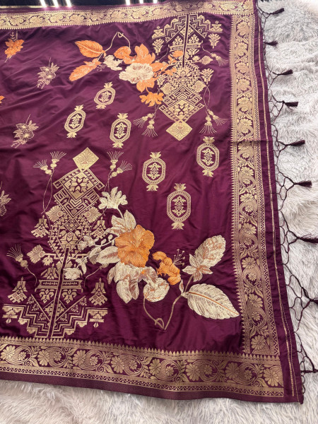 Premium Banarasi Viscose Silk Saree with Designer Pallu and Copper Zari Meena