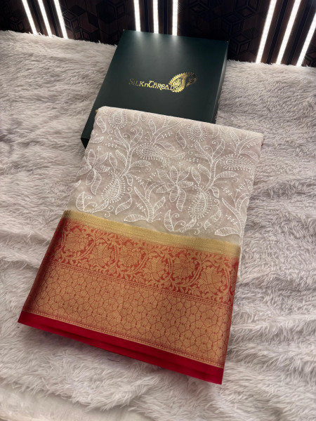Organza Silk Chikankari Embroidery  Saree