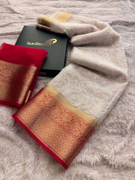 Organza Silk Chikankari Embroidery  Saree