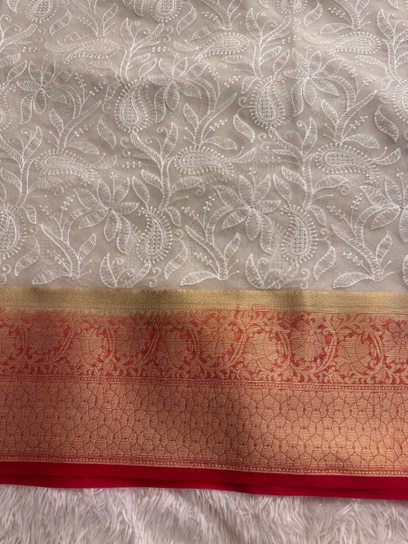 Organza Silk Chikankari Embroidery  Saree