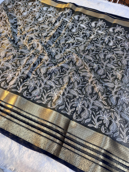 Organza Shimmer Chikankari Embroidery Saree