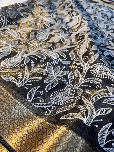 Organza Shimmer Chikankari Embroidery Saree