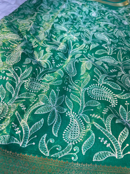 Organza Shimmer Chikankari Embroidery Saree