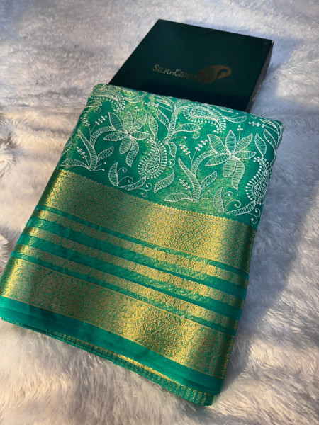 Organza Shimmer Chikankari Embroidery Saree