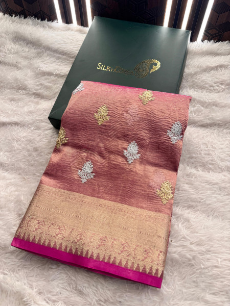 Banarasi Tissue Silk Zari Embroidery Work Saree With Hand Crush
