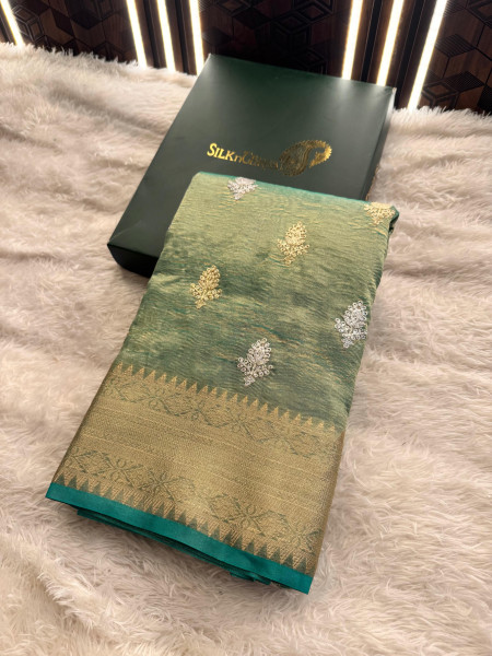 Banarasi Tissue Silk Zari Embroidery Work Saree With Hand Crush
