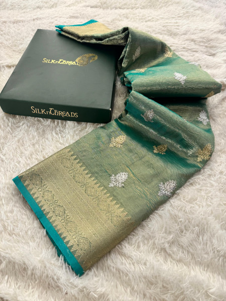 Banarasi Tissue Silk Zari Embroidery Work Saree With Hand Crush
