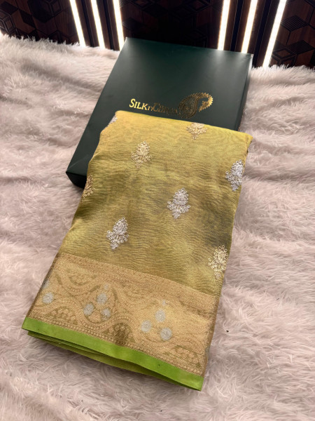 Banarasi Tissue Silk Zari Embroidery Work Saree With Hand Crush