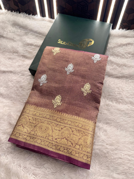 Banarasi Tissue Silk Zari Embroidery Work Saree With Hand Crush