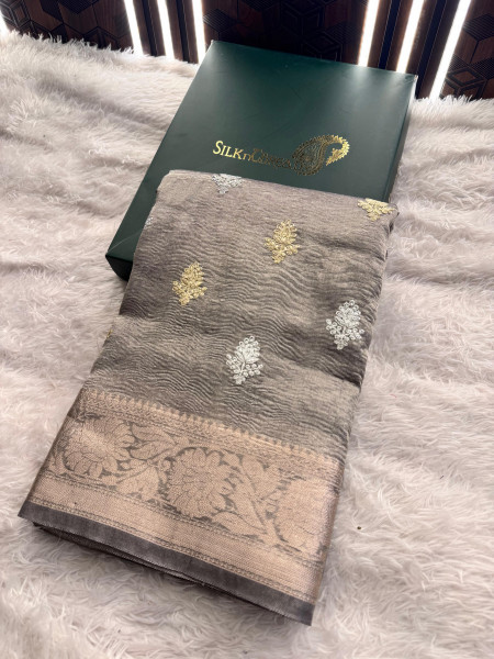 Banarasi Tissue Silk Zari Embroidery Work Saree With Hand Crush
