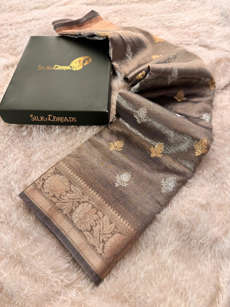Banarasi Tissue Silk Zari Embroidery Work Saree With Hand Crush