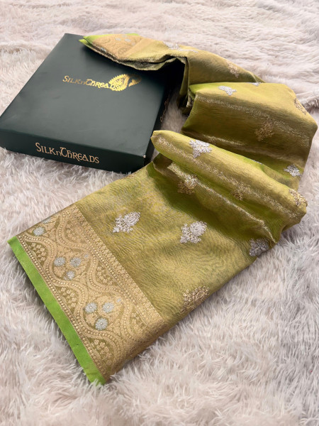 Banarasi Tissue Silk Zari Embroidery Work Saree With Hand Crush