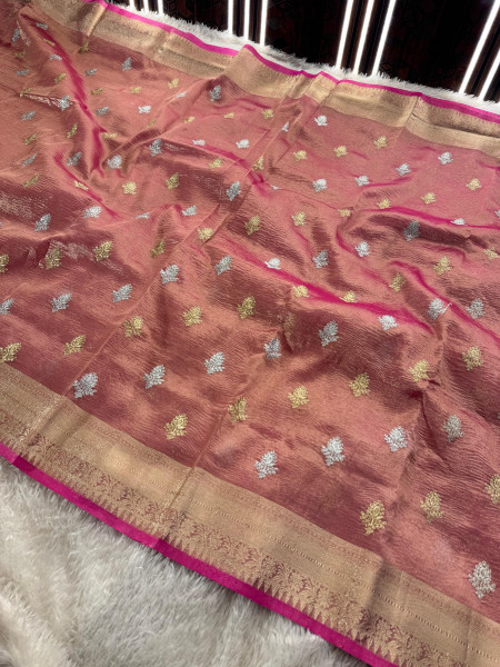 Banarasi Tissue Silk Zari Embroidery Work Saree With Hand Crush