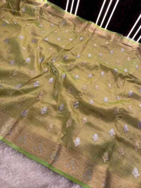 Banarasi Tissue Silk Zari Embroidery Work Saree With Hand Crush