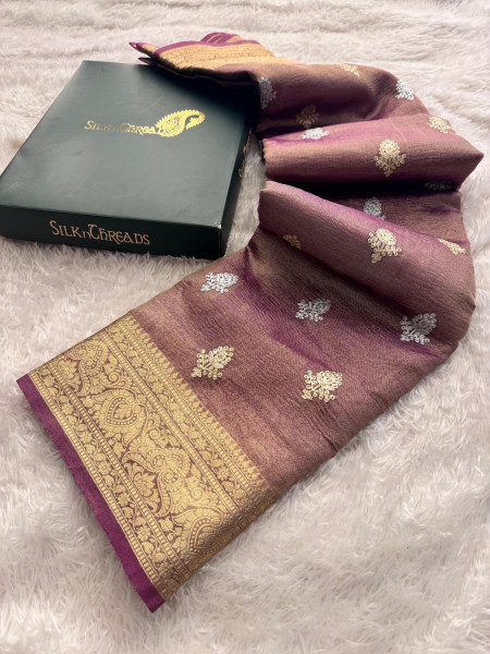 Banarasi Tissue Silk Zari Embroidery Work Saree With Hand Crush