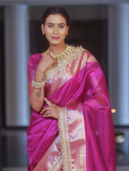 Banarasi Tissue Silk Dual Tone Saree with Designer Lace