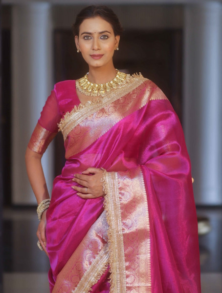 Banarasi Tissue Silk Dual Tone Saree with Designer Lace