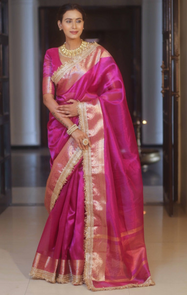 Banarasi Tissue Silk Dual Tone Saree with Designer Lace
